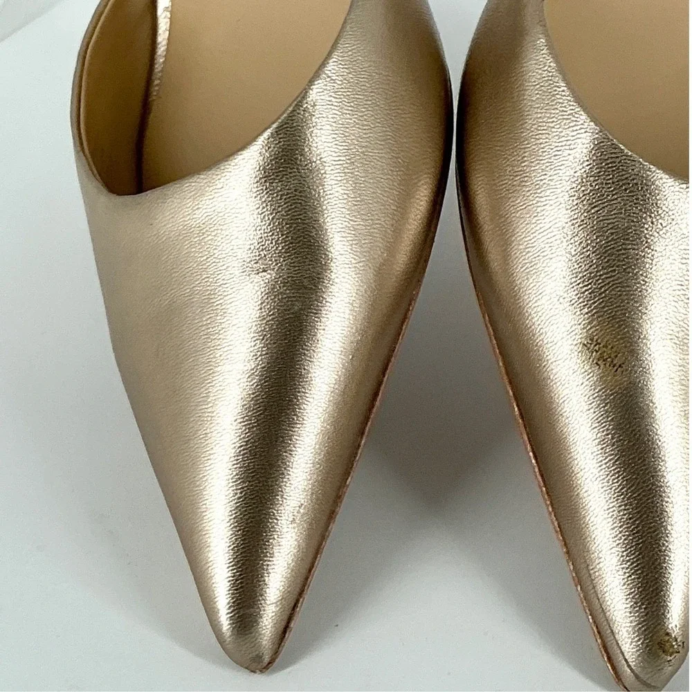 Badgley Mischka Size 8 Champagne Gold Leather Rhinestone Bow Kitten Heel NEW$255